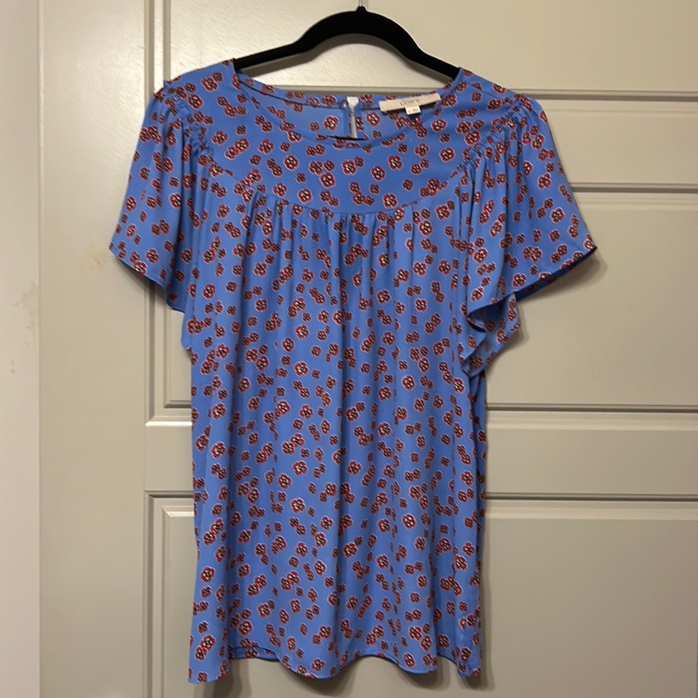 Blue Top with Red Flowers by LOFT